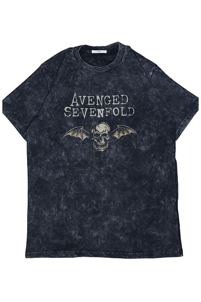 Fuddy Moda Oversize Vintage Avenged Sevenfold πλάτη με στάμπα που πλένεται μπλουζάκι, Unisex μπλουζάκι με θέμα την ροκ μπάντα