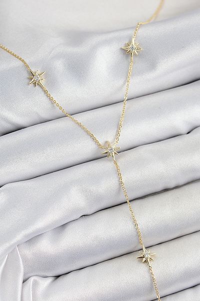 BESKAR Brass Zircon Stone Pole Star Figured Y Model Gold Color Women's Necklace