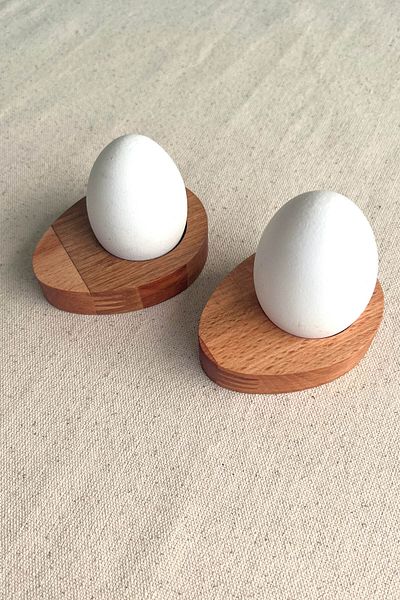 Kuzeylina 2-Piece Wooden Egg Bowl - Natural Beech Wood Egg Presentation Stand |   Tableware Organizer
