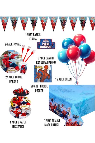 Evabrite Spiderman 24 Person Birthday Party Set - Spiderman Concept Cake Stand