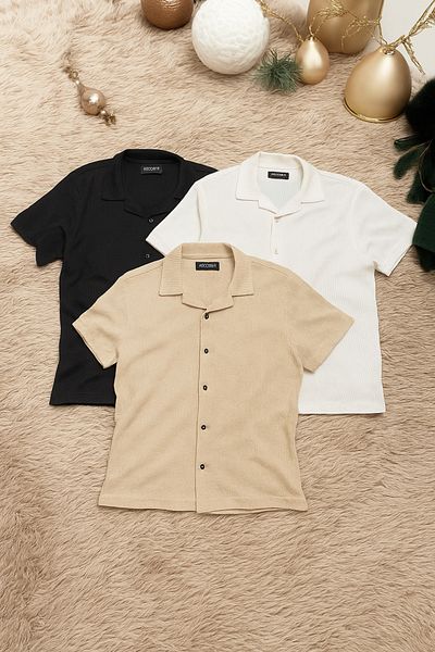 Gameyal Set of 3 Men's Seasonal Loose Linen Twisted Shirts 3 Pieces