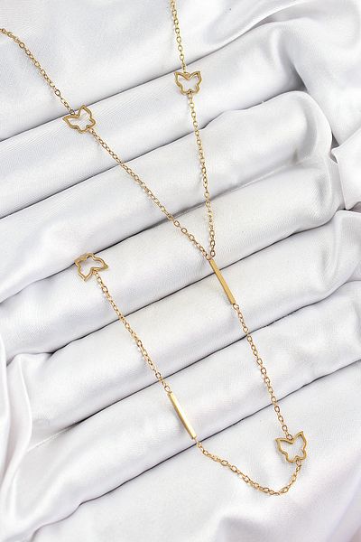 BESKAR 316L Steel Butterfly Figured Y Model Gold Color Women's Necklace