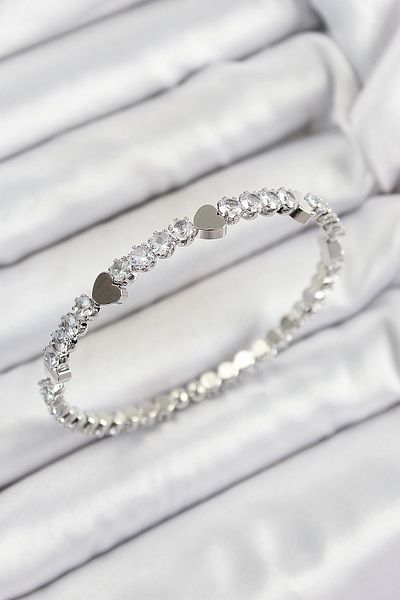 BESKAR Brass Zircon Stone Heart Model Silver Color Spring Women's Bracelet
