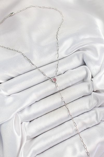 BESKAR Silver Color Women's Necklace with Brass Zircon Stone Pink Heart Figure Y Model