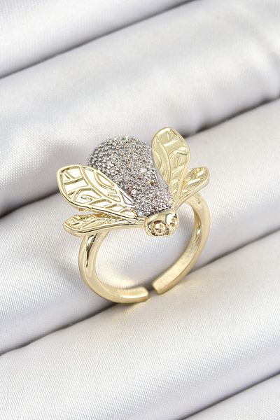 BESKAR Brass Zircon Stone Bee Model Silver and Gold Color Women's Ring