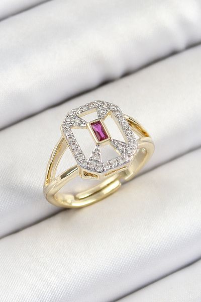 BESKAR Brass Zircon Stone Baguette Model Gold Color Women's Ring