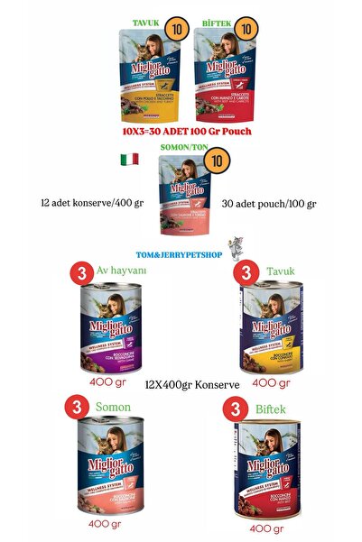 MORANDO MG Karışık Konserve Kedi Maması 12 Adet 405 gr/30 Adet 100 gr Kedi Ko...