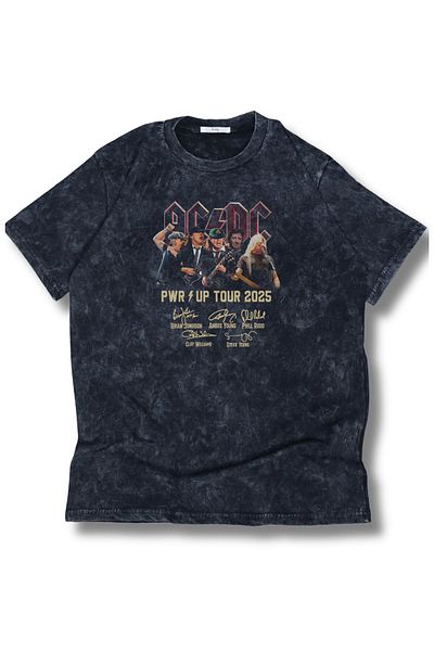 Fuddy Moda Unisex Oversize AC DC Pwr Up Tour 2025 Πλεκτό μπλουζάκι ρετρό με στάμπα πλάτης