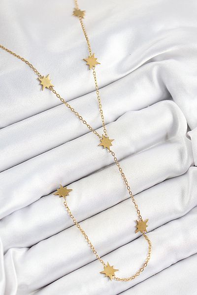 BESKAR 316L Steel Pole Star Figured Y Model Gold Color Women's Necklace