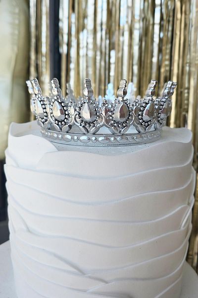 PEKSHOP Silver Cake Crown Full Round Thick Mica Cake Crown