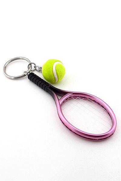 Solfera Pink Colored Tennis Racket and Ball Pvc Keychain Kc349