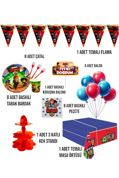 Evabrite مجموعة حفلات أعياد الميلاد لـ 8 أشخاص من Brawl Stars - حامل كعكة Brawl Stars Concept