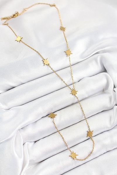 BESKAR 316L Steel Pole Star Figured Y Model Gold Color Women's Necklace
