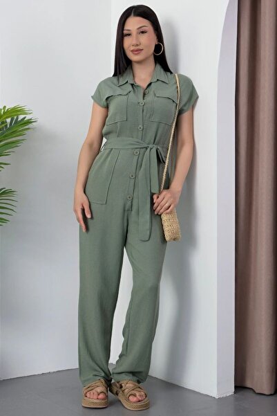 GDS BUTİK Düğmeli Keten Tulum