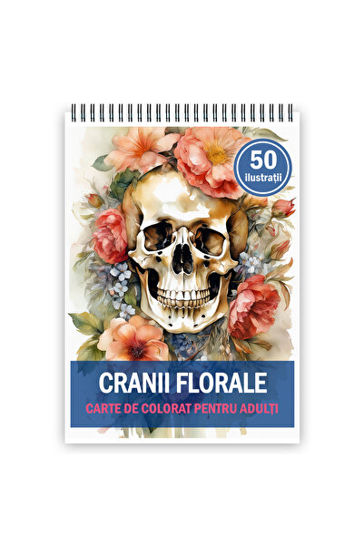Legendary Gifts Carte de colorat pentru adulti, 50 de ilustratii, Cranii Florale