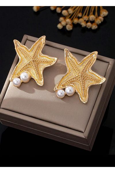 AychaAksesuar Big Sea Star Pearl Earrings