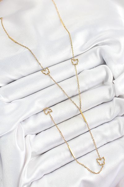 BESKAR 316L Steel Butterfly Figured Y Model Gold Color Women's Necklace