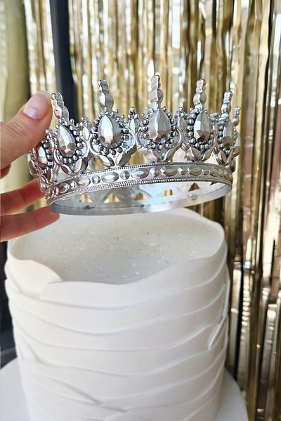 PEKSHOP Silver Cake Crown Full Round Thick Mica Cake Crown