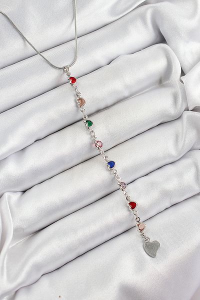 BESKAR Brass Silver Color Mixed Color Zircon Stone Heart Y Women's Necklace