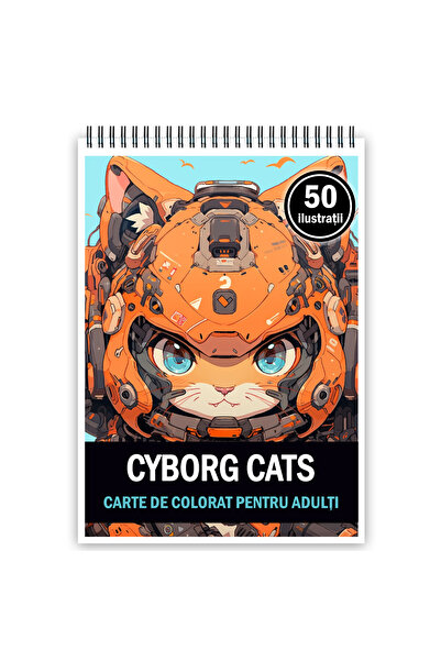 Legendary Gifts Carte de colorat pentru adulti, 50 de ilustratii, Cyborg Cats