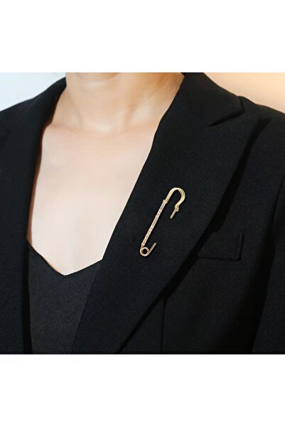 REBORN DESIGN Zirkon Taşlı 7 Cm Gold Renk Yaka-şapka-çanta-pantolon-eşarp Iğn...