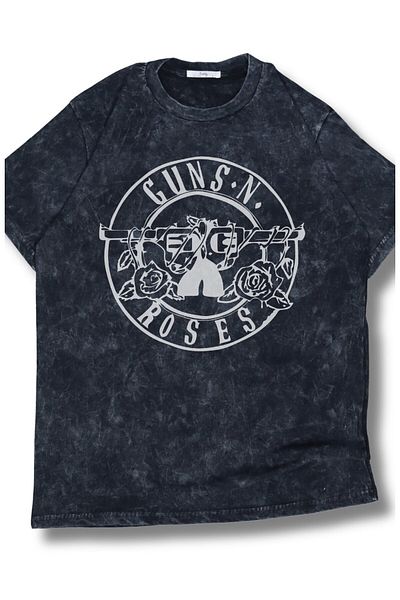 Fuddy Moda Υπερμεγέθη γραπτό μπλουζάκι Guns N' Roses που πλένεται, Unisex Rock Band εμπριμέ Vintage T-shirt
