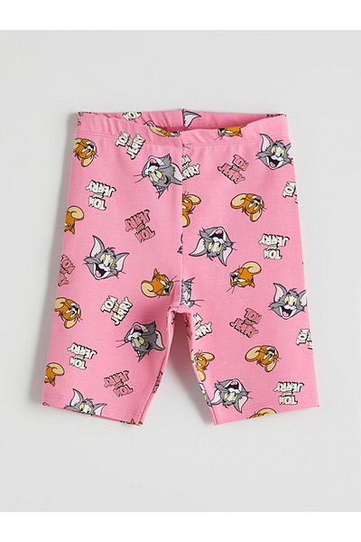 LC Waikiki Pink Tom & Jerry Printed Girl's Short Leggings