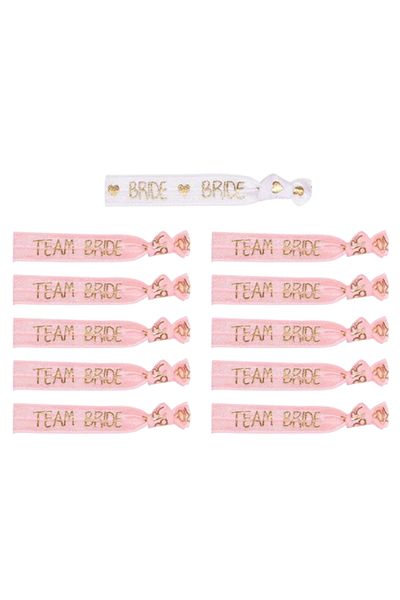 Tessero Set of 11 bracelets for bachelorette party, Team Bride, adjustable size, Tessero, white