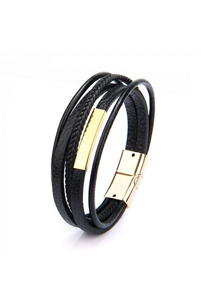 xUPING Genuine leather bracelet with multiple strands, stainless steel model, magnetic clasp, gold