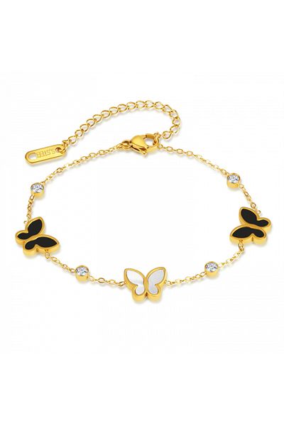 Tessero Women's bracelet, butterfly-shaped charms, zirconia stones, stainless steel, 18K gold plated,