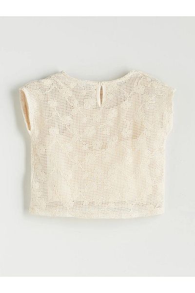 LC Waikiki Lcw Kids Ecru Crew Neck Lace Detailed Girl's Blouse