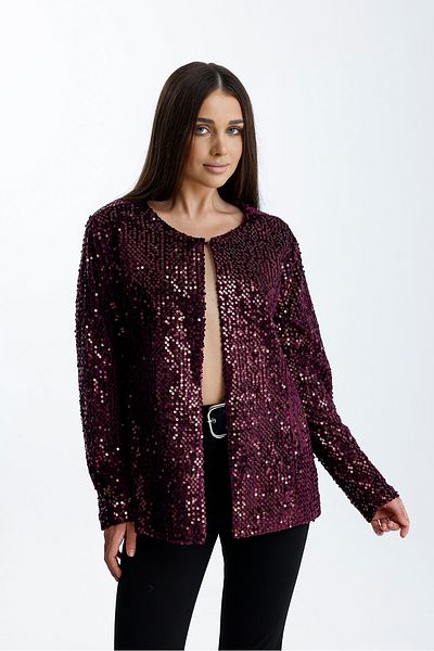 Sense Lined Seasonal Velvet Sequin Embroidered Evening Dress Jacket |   Ckt34356 Claret Red