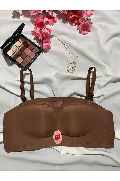 bunq Brown Strapless Laser Cut Ghost No Trace Gathering Bra