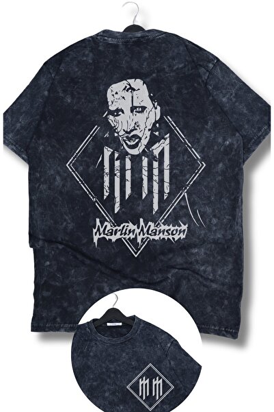 Fuddy Moda تي شيرت مارلين مانسون بجيب خلفي كبير الحجم مطبوع وقابل للغسل، تي ش...