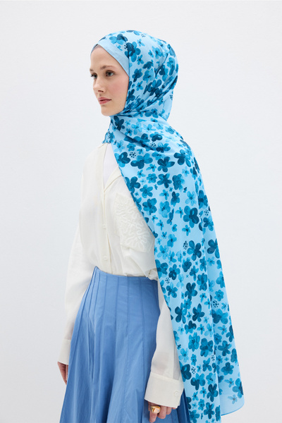 cs camellia scarf Blom Pattern Soft Shawl - Blue