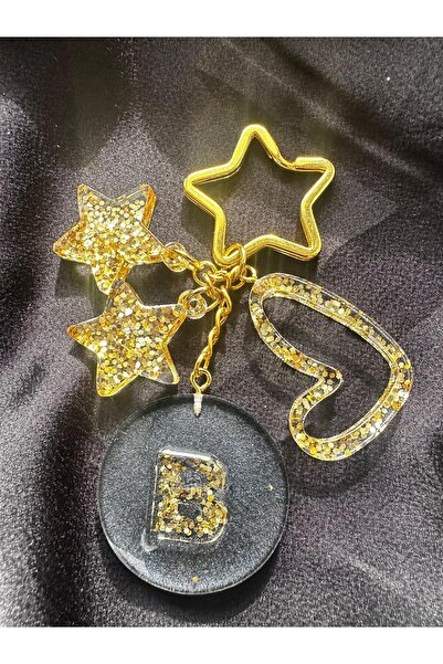 epoksiya حرف B تصميم دائرة فضية باللون الذهبي، مجسم إضافي، حلقة مفاتيح على شك...