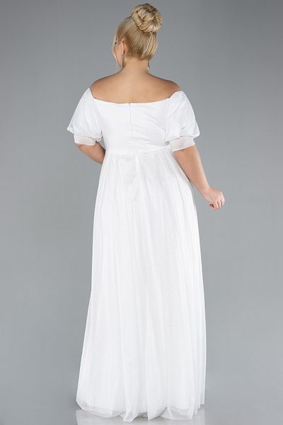 Efelif Boat Neck Short Sleeve Slit Floor-Length Plus Size Evening Dresses Abu39818