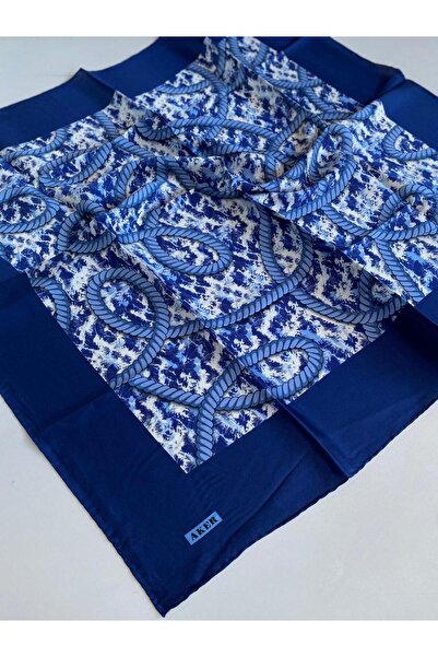 Aker سورا وشاح حريري 8523701-323-48275 نمط مختلط أزرق داكن