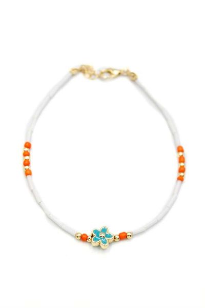 Alray Beaded flower anklet - blue