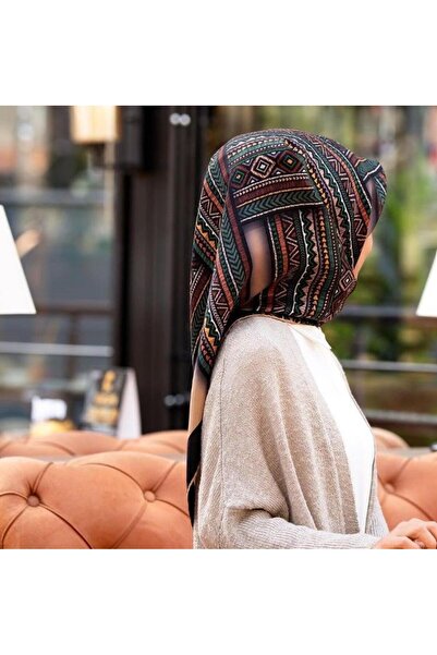 Vissona %100 Twill İpek Etnik Desenli Bej - Zümrüt Yeşili Renkli 90x90 Eşarp ...