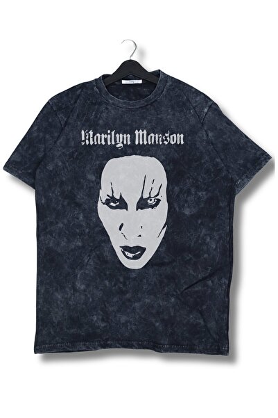 Fuddy Moda Tricou oversize Marilyn Manson ilustrat lavabil, tricou vintage un...