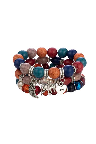 Tessero Women's bracelet with multiple strands handmade from beads with different charms, regular size