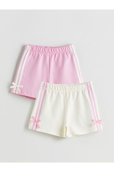 LC Waikiki Ecru Ribbon Detailed Girl's Shorts 2-Pack