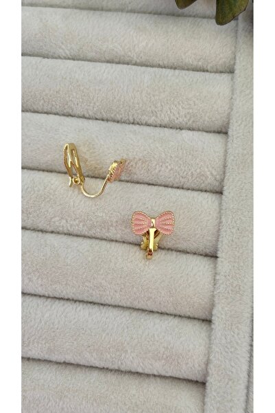 arya luxe Pembe Fiyonk Klipsli Çocuk Küpesi