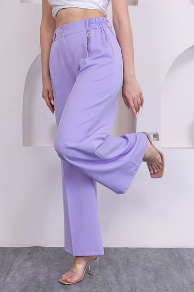 lodmela Accessory Detailed Elastic Waist Palazzo Trousers 516-Lilac