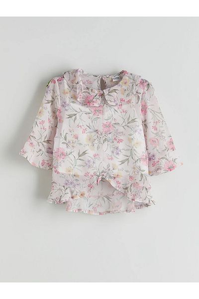 LC Waikiki Lcw Kids Pink Baby Collar Floral Girl's Blouse