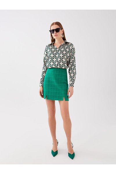 LC Waikiki Lcw Women's Tweed Skirt with Zipper at the Waist Self Pattern Fast Fashion