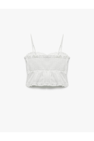Koton Cotton Lace Detailed Ruffled Thin Strap Crop
