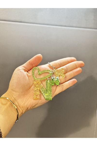 epoksiya سلسلة مفاتيح على شكل حرف N باللونين الأخضر والذهبي، سلسلة مفاتيح على شكل حرف إيبوكسي إضافي
