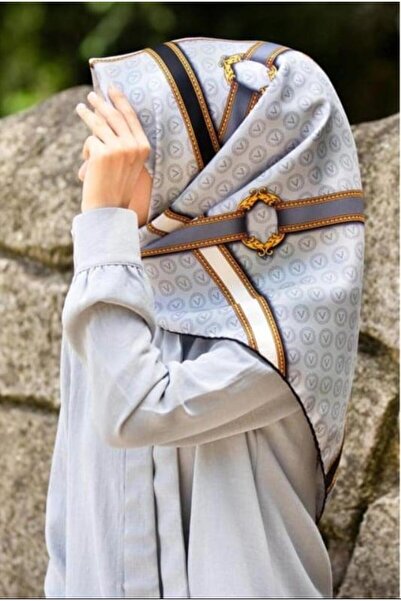 Vissona 100% mătase twill cu centură și model monogramă, culoare gri - negru,...